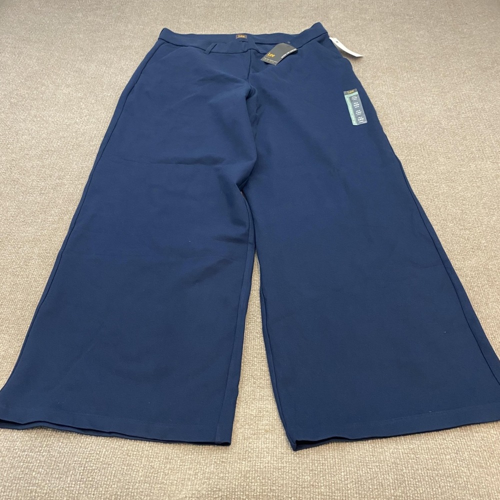 Lee Pants Womens 18W Long Blue Ponte Wide Leg Pull On Stretch Dress Work Office